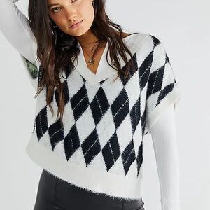 Free People Through The Motions Vest in Cream Onyx Combo